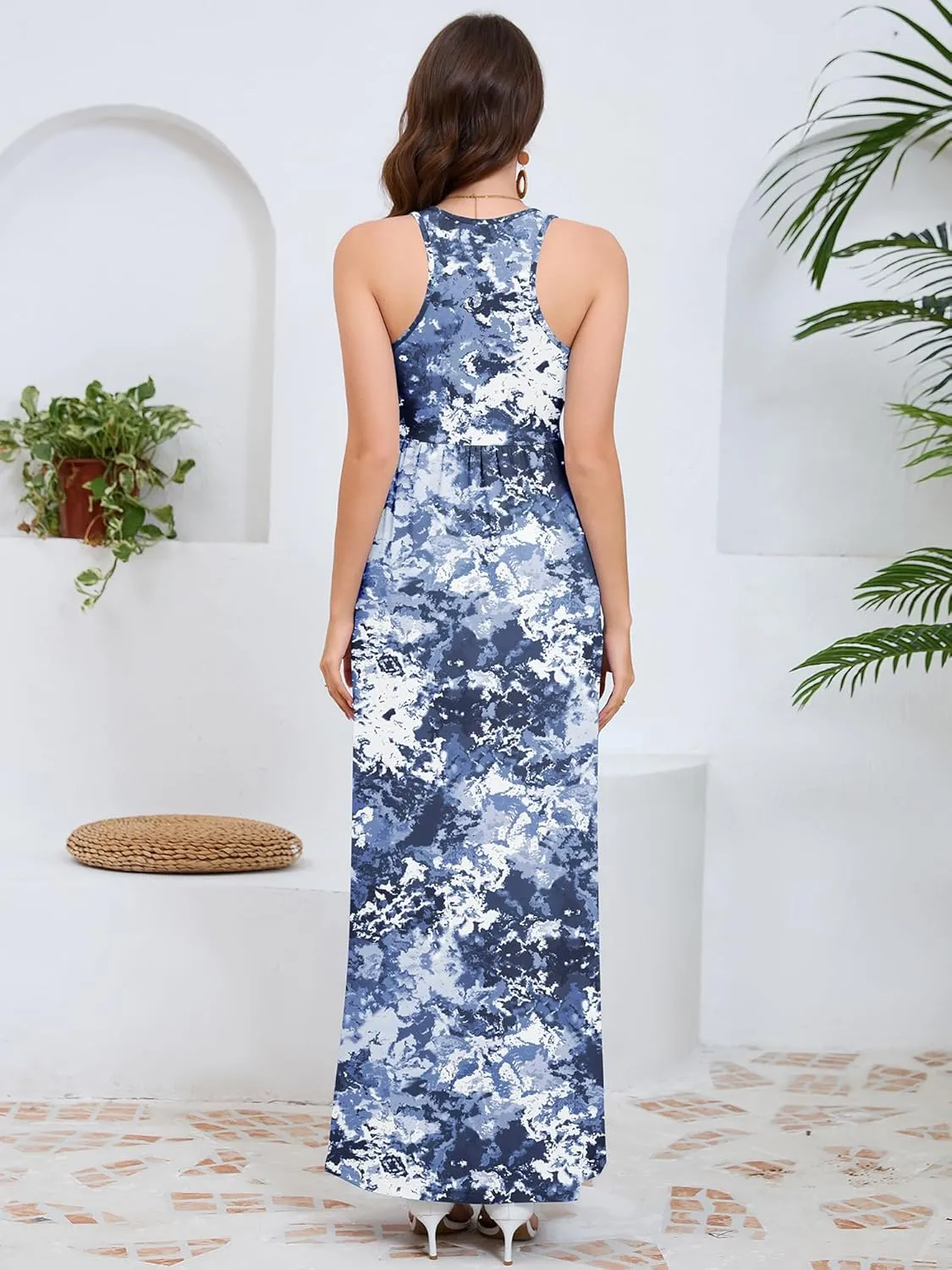 DEARCASE Women's Sleeveless Maxi Dress Casual Plain Loose Summer Vacation Beach Long Dresses with Pockets