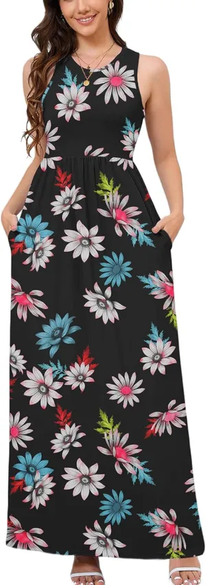 DEARCASE Women's Sleeveless Maxi Dress Casual Plain Loose Summer Vacation Beach Long Dresses with Pockets