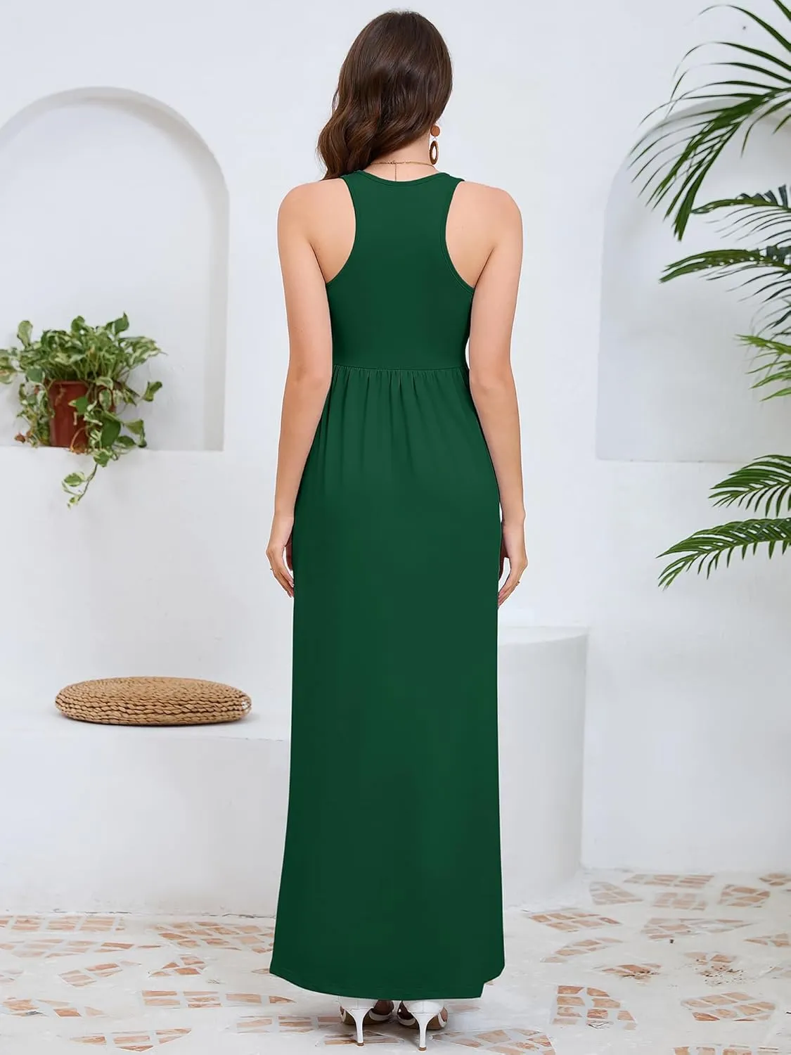 DEARCASE Women's Sleeveless Maxi Dress Casual Plain Loose Summer Vacation Beach Long Dresses with Pockets