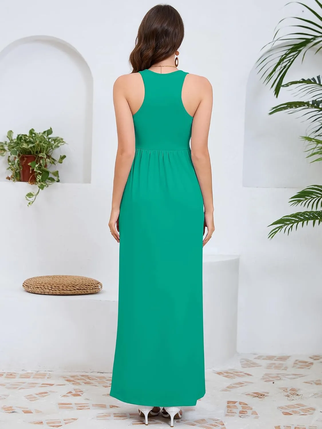 DEARCASE Women's Sleeveless Maxi Dress Casual Plain Loose Summer Vacation Beach Long Dresses with Pockets