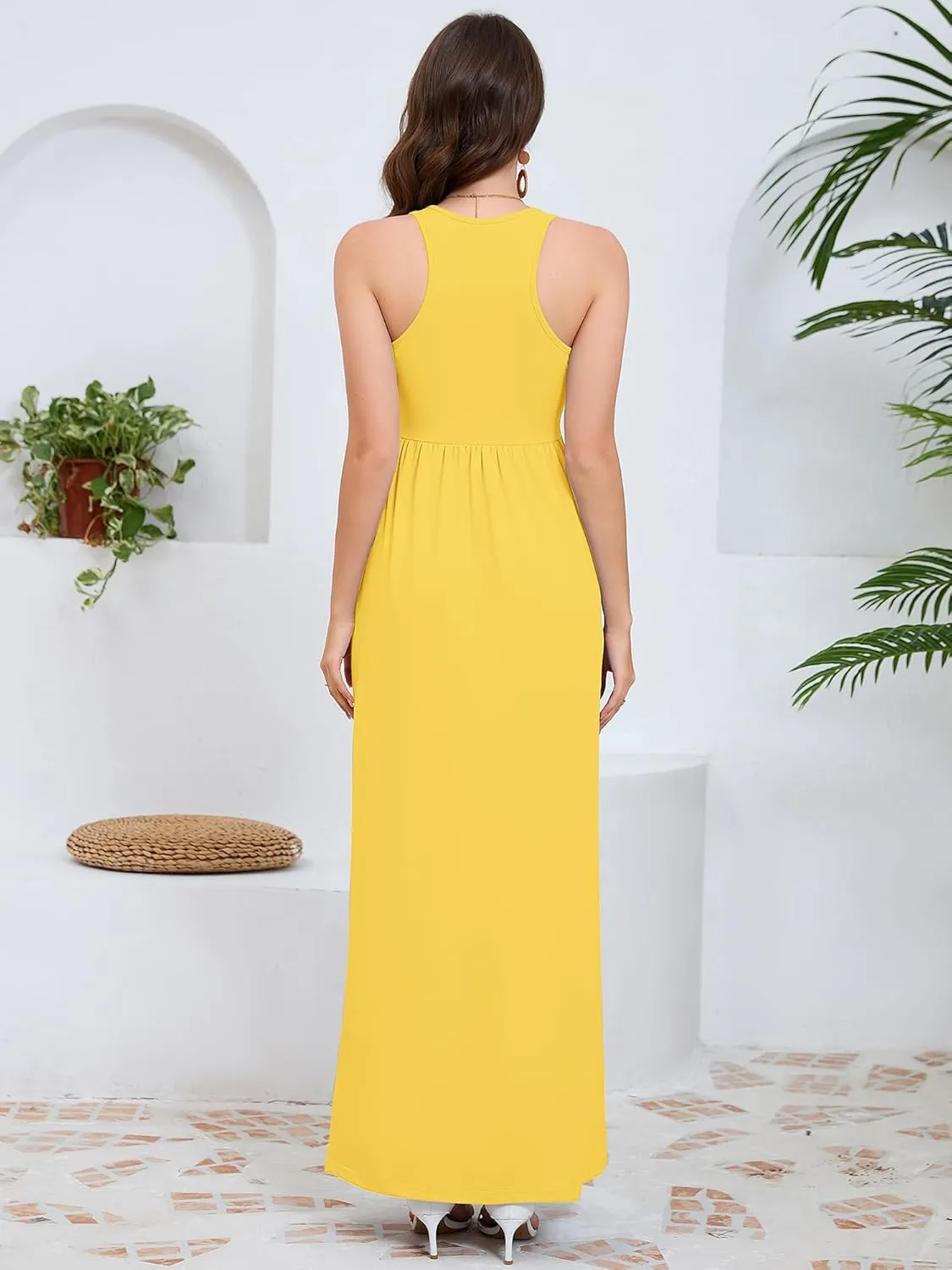 DEARCASE Women's Sleeveless Maxi Dress Casual Plain Loose Summer Vacation Beach Long Dresses with Pockets