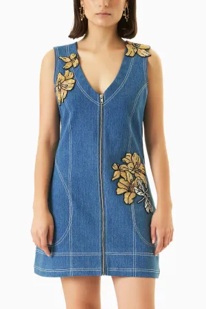 Denim Floral Embroidery Dress