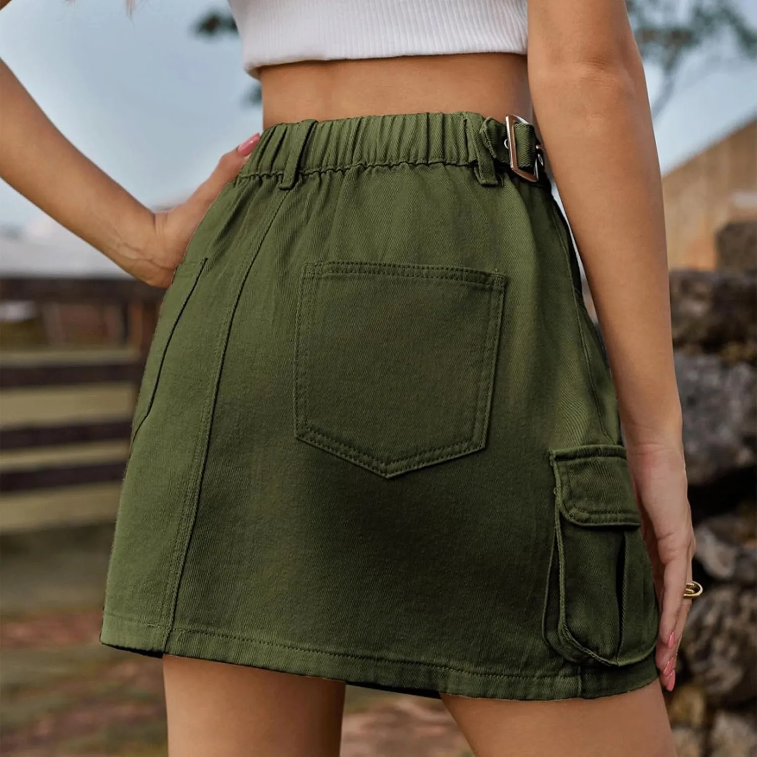 Denim Skirt for Women Cargo High Waisted Vintage Retro A Line Jean Skirt Cute Retro Elastic Skirts