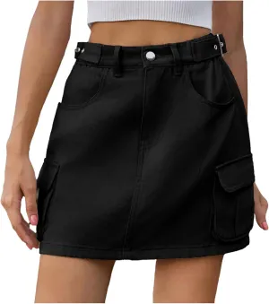 Denim Skirt for Women Cargo High Waisted Vintage Retro A Line Jean Skirt Cute Retro Elastic Skirts