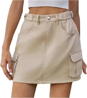 Denim Skirt for Women Cargo High Waisted Vintage Retro A Line Jean Skirt Cute Retro Elastic Skirts