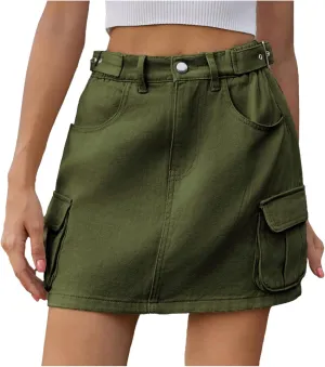Denim Skirt for Women Cargo High Waisted Vintage Retro A Line Jean Skirt Cute Retro Elastic Skirts