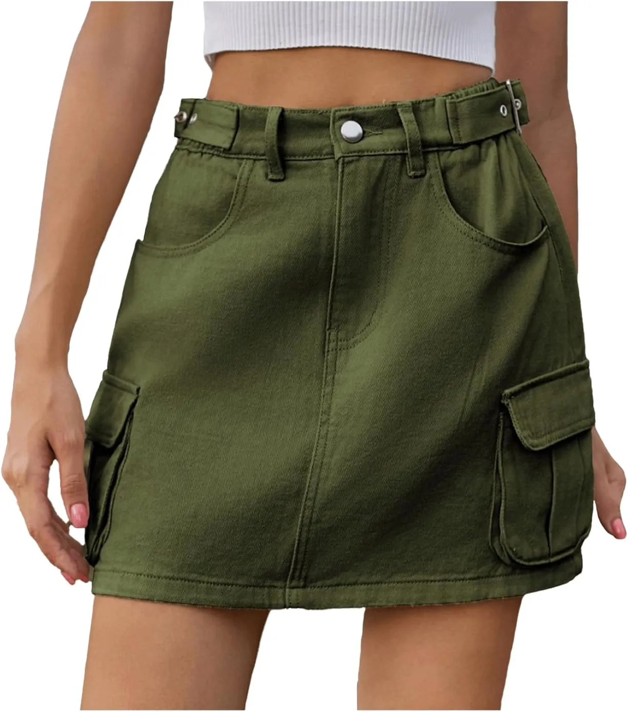 Denim Skirt for Women Cargo High Waisted Vintage Retro A Line Jean Skirt Cute Retro Elastic Skirts