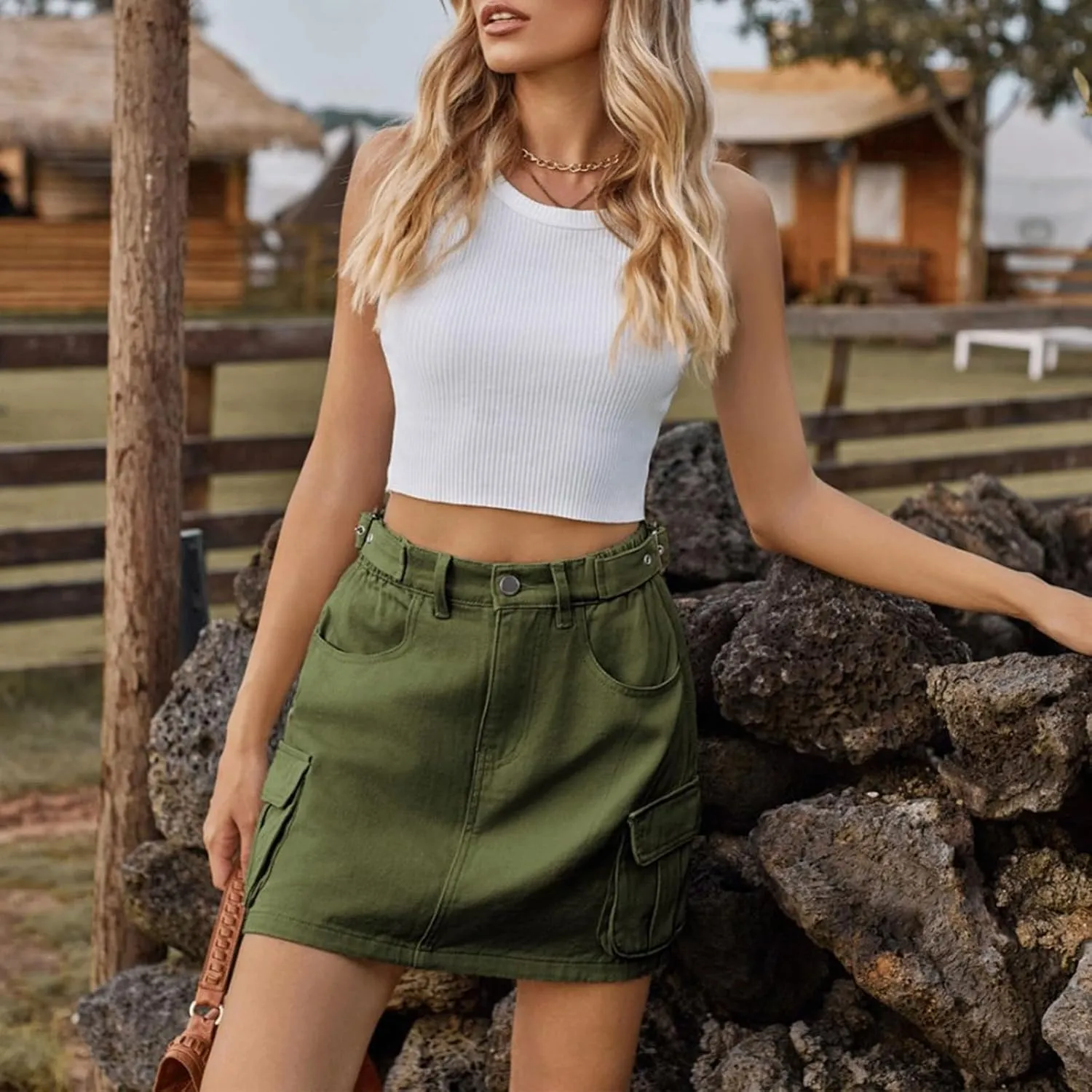 Denim Skirt for Women Cargo High Waisted Vintage Retro A Line Jean Skirt Cute Retro Elastic Skirts