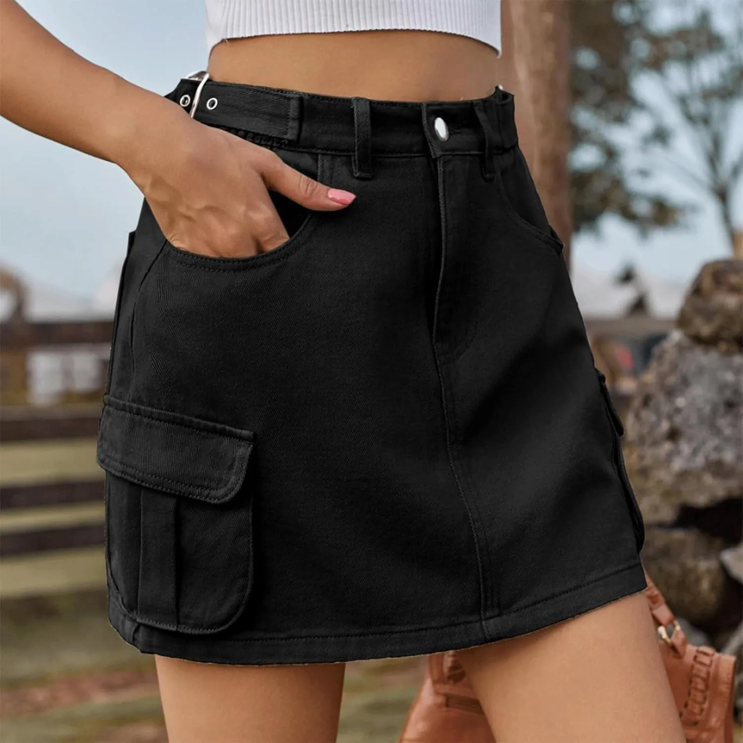Denim Skirt for Women Cargo High Waisted Vintage Retro A Line Jean Skirt Cute Retro Elastic Skirts