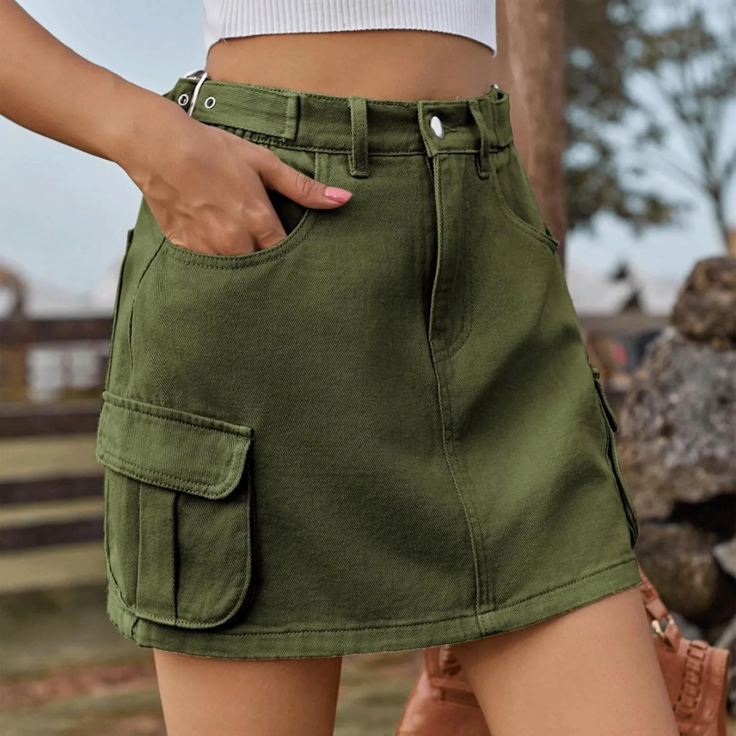 Denim Skirt for Women Cargo High Waisted Vintage Retro A Line Jean Skirt Cute Retro Elastic Skirts