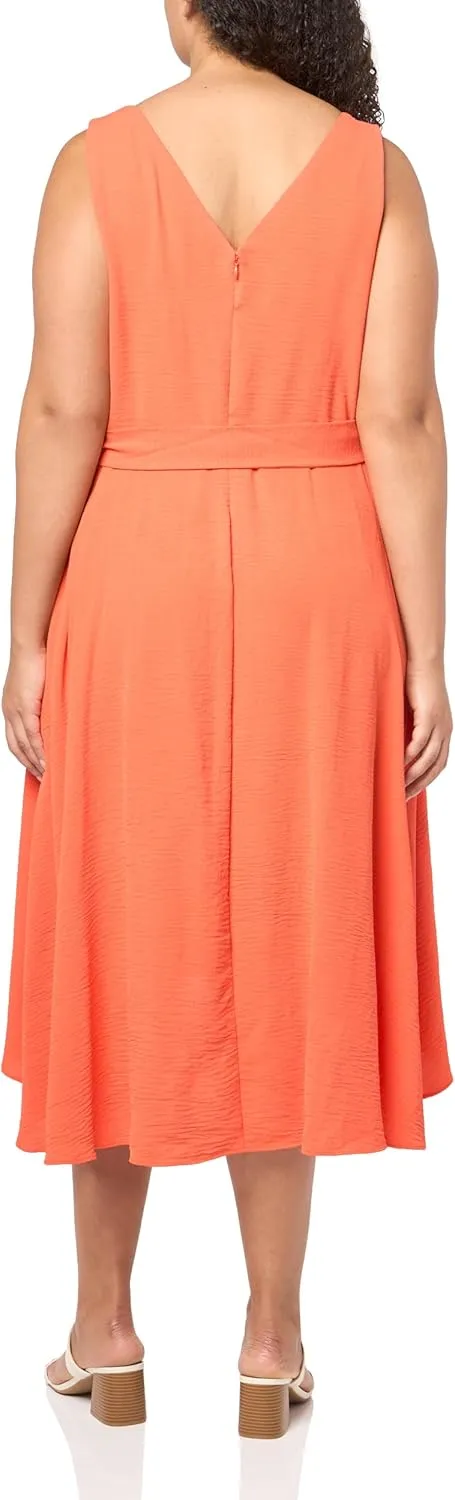 DKNY womens Knot Sleeve Fit and Flare Dress