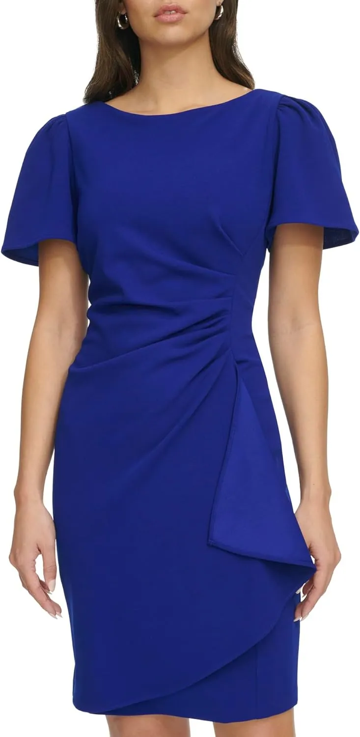 DKNY womens Ruched Side V-neck Short Sleeve Dress