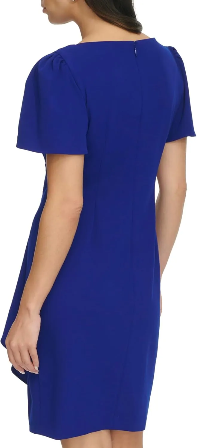 DKNY womens Ruched Side V-neck Short Sleeve Dress