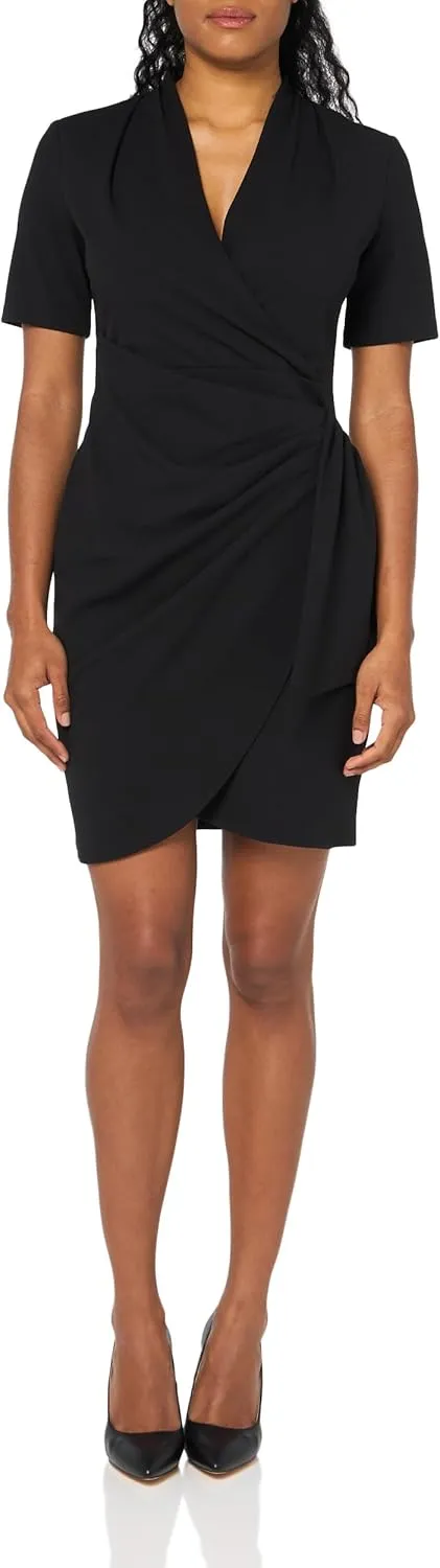 DKNY womens Ruched Side V-neck Short Sleeve Dress