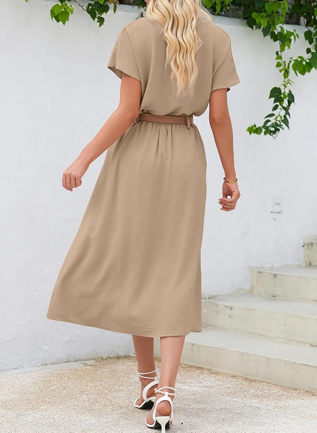 Dokotoo Women's 2 Piece Outfits V Neck Front Split Button Matching Sets for Women Elastic Waist Skirt Sets Women 2025