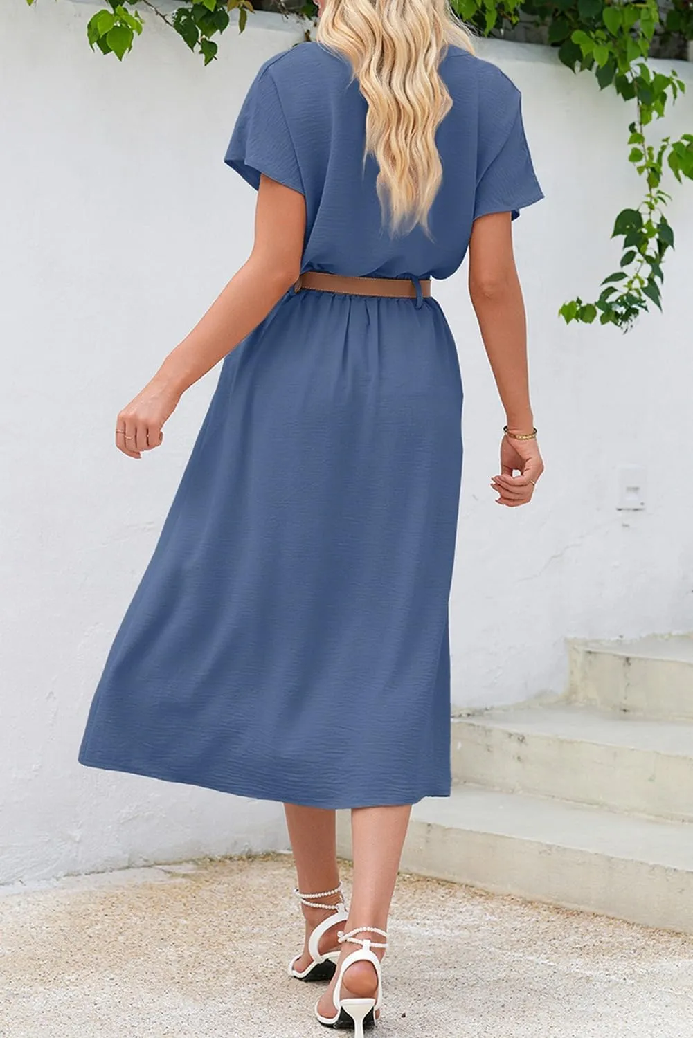 Dokotoo Women's 2 Piece Outfits V Neck Front Split Button Matching Sets for Women Elastic Waist Skirt Sets Women 2025