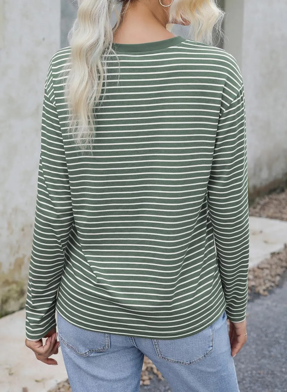 Dokotoo Women's Casual Striped Long Sleeve Tops Crew Neck Knit Basic T Shirts