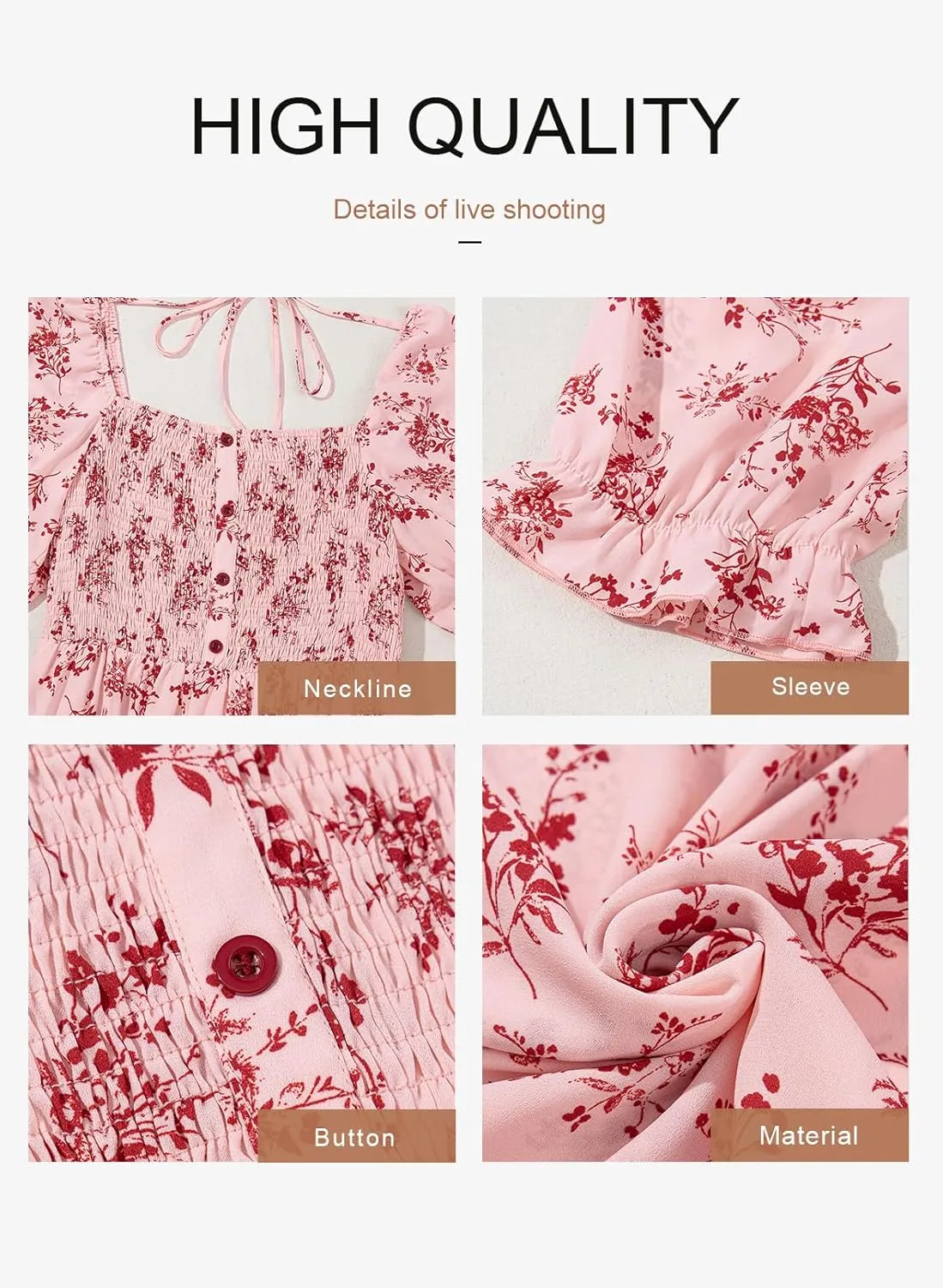 Dokotoo Womens Casual Summer Dresses Short Sleeve Square Neck Smocked Boho Floral Sundress Flowy A-Line Mini Dress