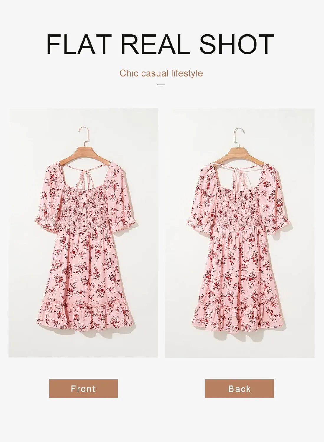 Dokotoo Womens Casual Summer Dresses Short Sleeve Square Neck Smocked Boho Floral Sundress Flowy A-Line Mini Dress