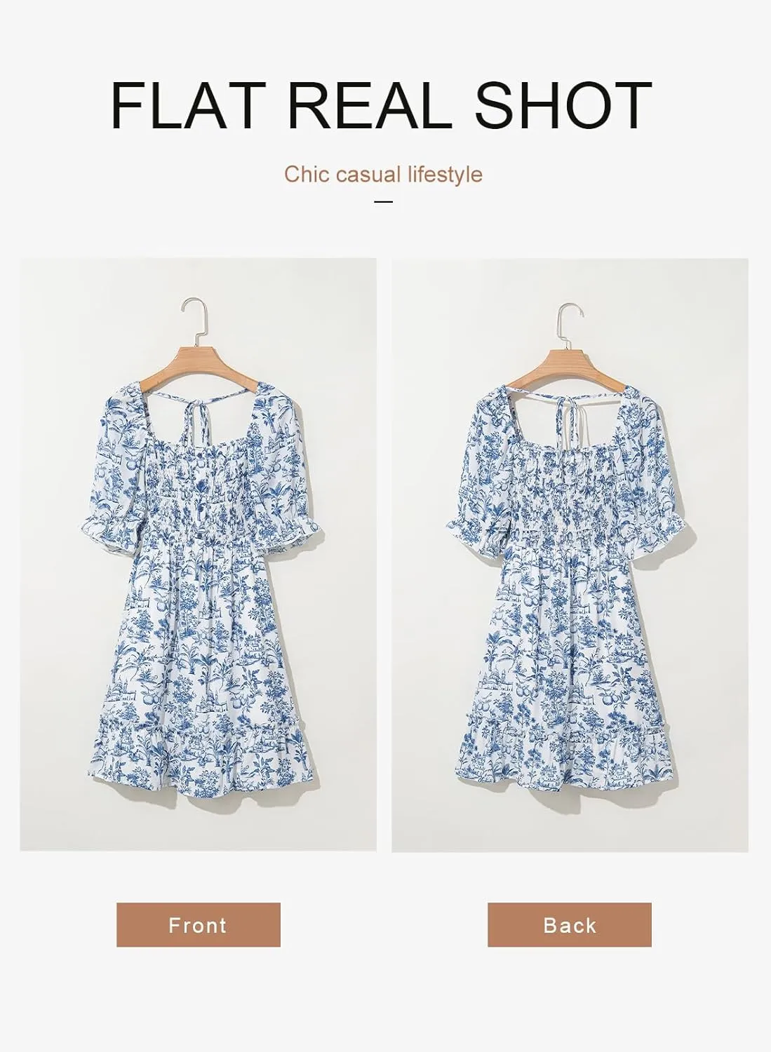 Dokotoo Womens Casual Summer Dresses Short Sleeve Square Neck Smocked Boho Floral Sundress Flowy A-Line Mini Dress
