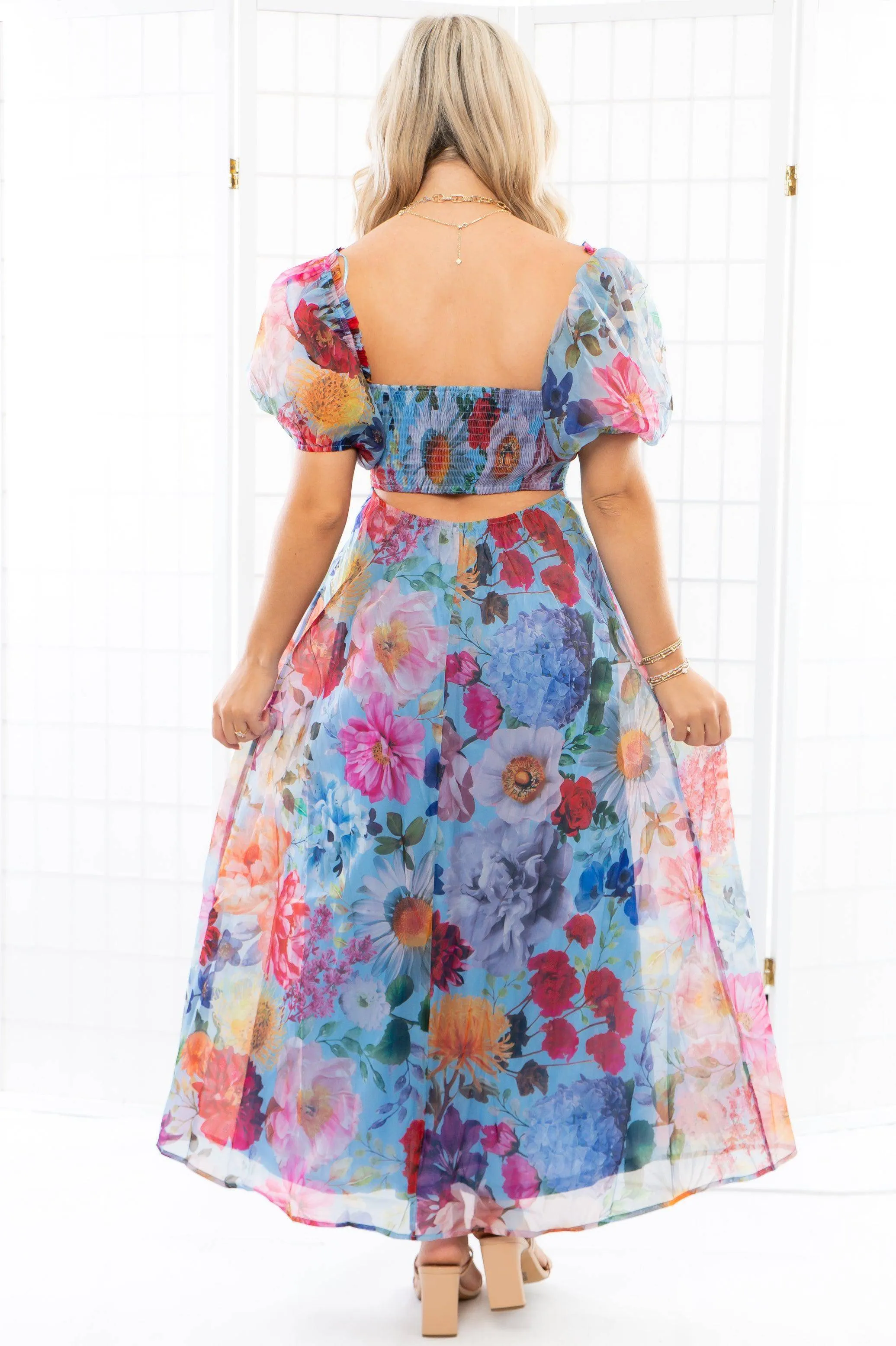 Down The Rabbit Hole Puff Sleeve Floral Midi Dress