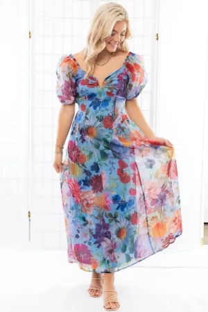 Down The Rabbit Hole Puff Sleeve Floral Midi Dress