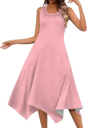 DPKLAD Women's Summer Casual Loose Sundress Long Dress Sleeveless V Neck Tshirt Maxi Dresses Beach Sundress