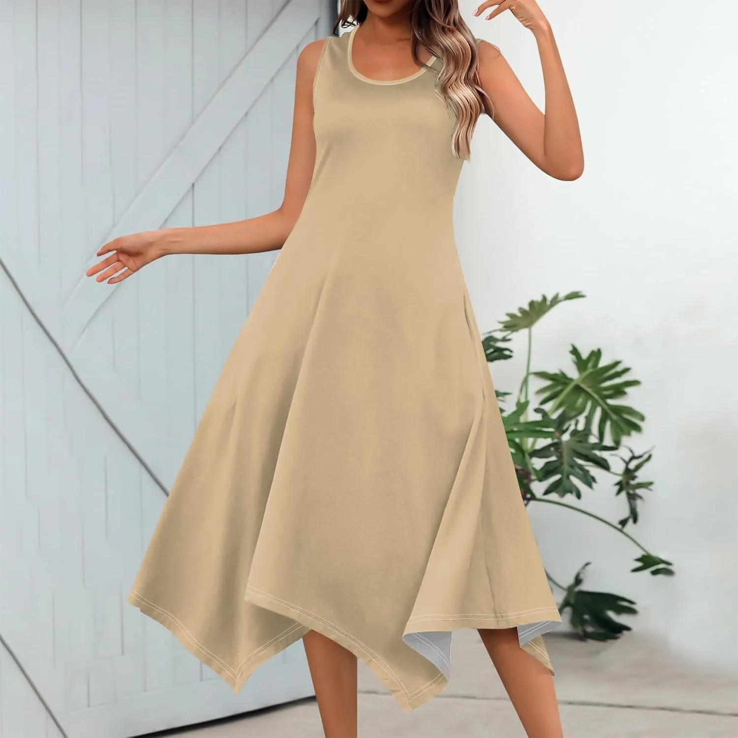 DPKLAD Women's Summer Casual Loose Sundress Long Dress Sleeveless V Neck Tshirt Maxi Dresses Beach Sundress