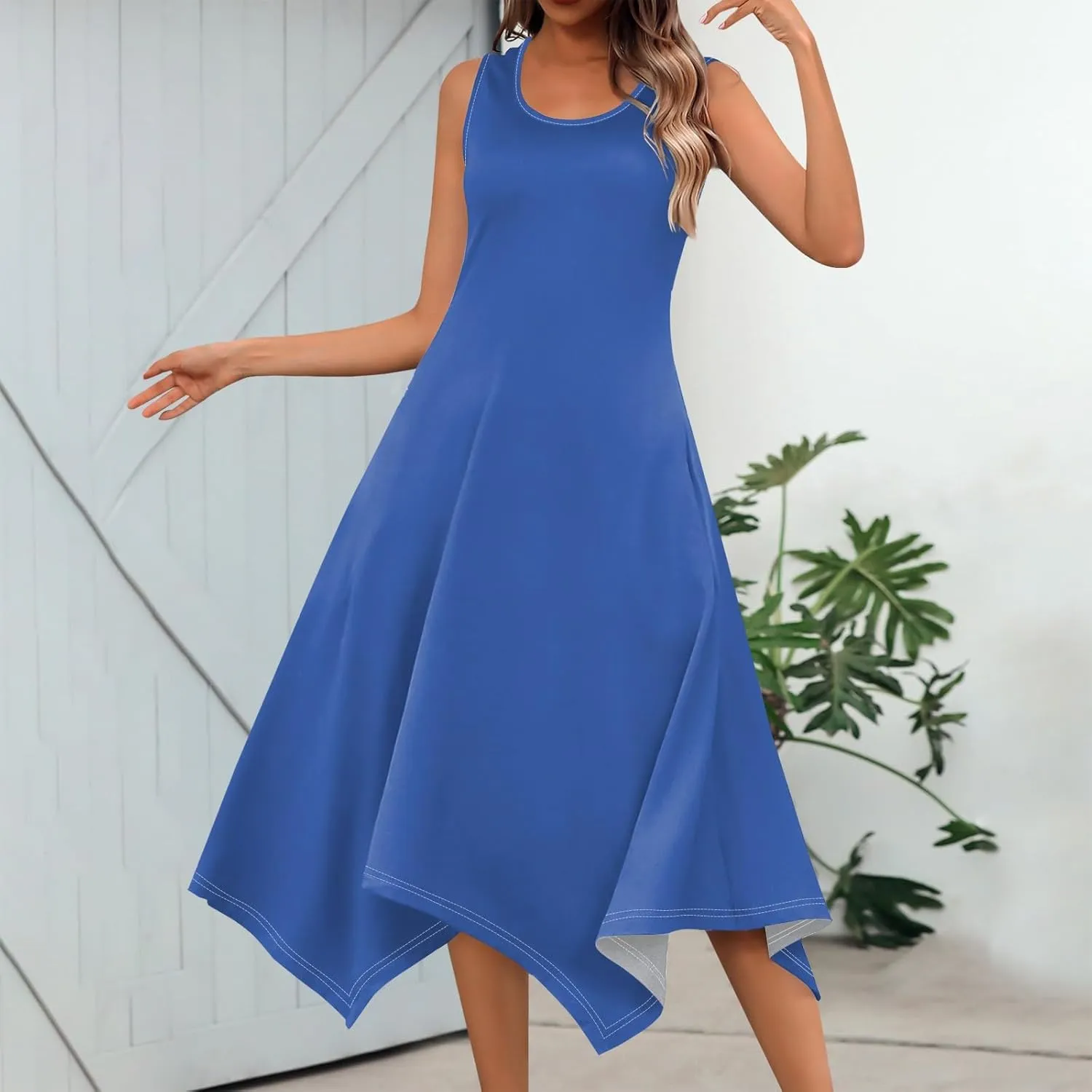 DPKLAD Women's Summer Casual Loose Sundress Long Dress Sleeveless V Neck Tshirt Maxi Dresses Beach Sundress