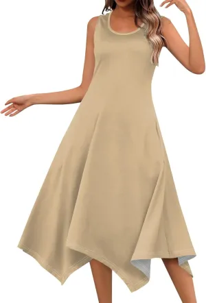 DPKLAD Women's Summer Casual Loose Sundress Long Dress Sleeveless V Neck Tshirt Maxi Dresses Beach Sundress