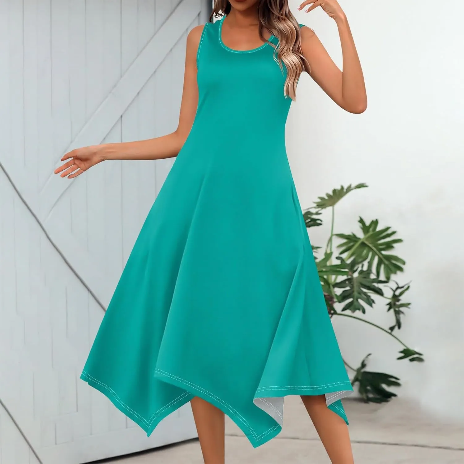 DPKLAD Women's Summer Casual Loose Sundress Long Dress Sleeveless V Neck Tshirt Maxi Dresses Beach Sundress