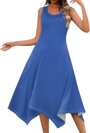 DPKLAD Women's Summer Casual Loose Sundress Long Dress Sleeveless V Neck Tshirt Maxi Dresses Beach Sundress