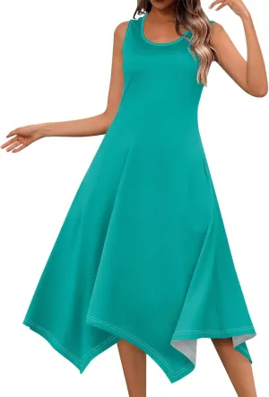DPKLAD Women's Summer Casual Loose Sundress Long Dress Sleeveless V Neck Tshirt Maxi Dresses Beach Sundress