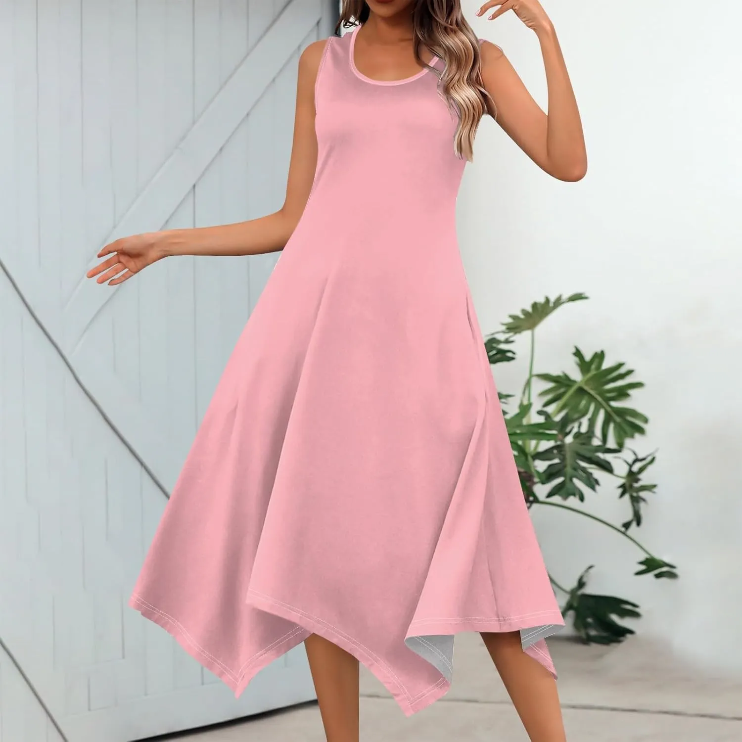 DPKLAD Women's Summer Casual Loose Sundress Long Dress Sleeveless V Neck Tshirt Maxi Dresses Beach Sundress