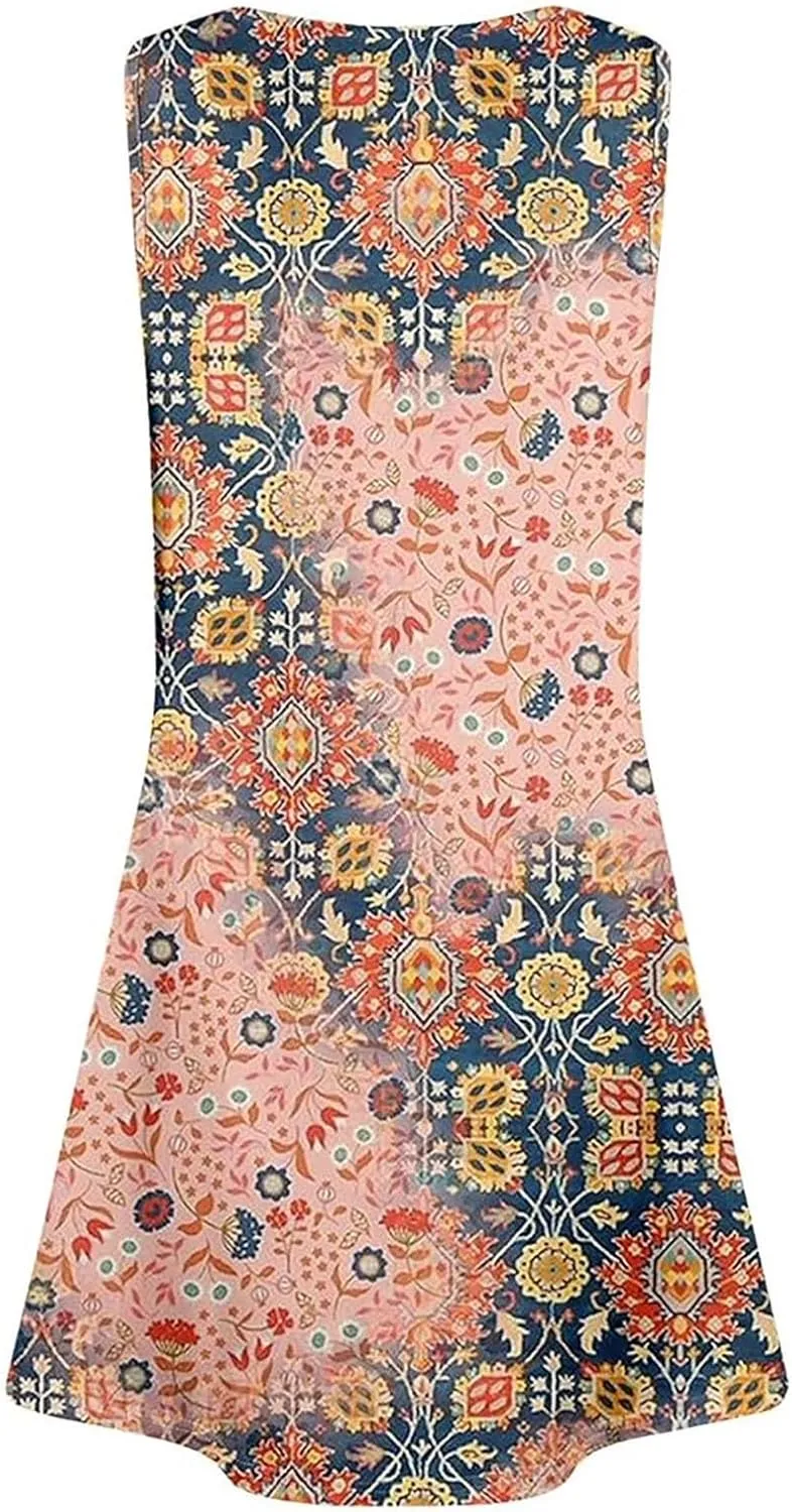 Dresses for Women Casual Summer Sleeveless Sundresses Boho Beach Dress Loose V Neck Swimsuit Coverup with Pockets