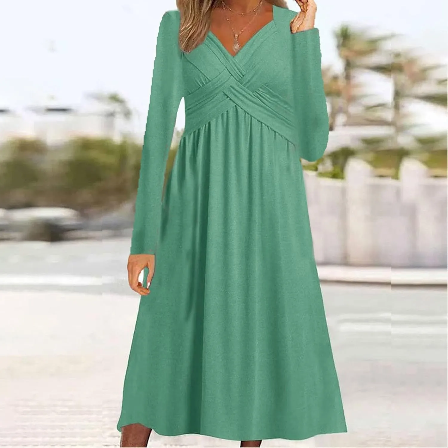 Dresses for Women Crisscross Twist Front V Neck Casual Short Sleeve Maxi Dress Pleated Beach Smocked Wedding Dress