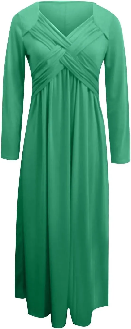 Dresses for Women Crisscross Twist Front V Neck Casual Short Sleeve Maxi Dress Pleated Beach Smocked Wedding Dress