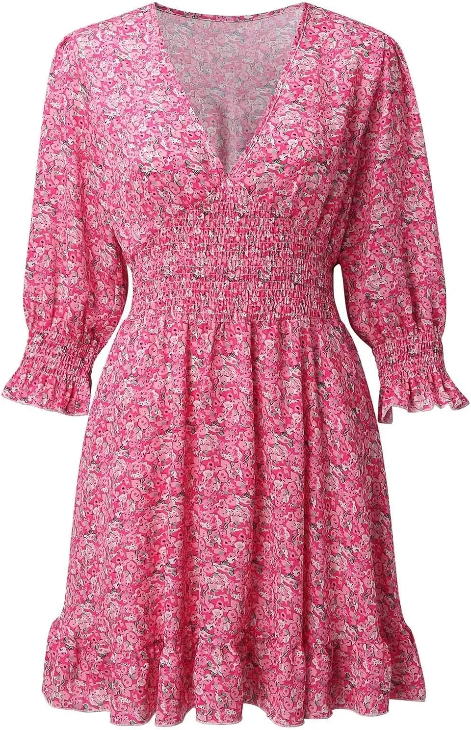 Dresses for Women Floral Midi Dress A-line Skirt Prom Dresses Deep V-Neck Flowy Wedding Guest Dress Beach Sundress