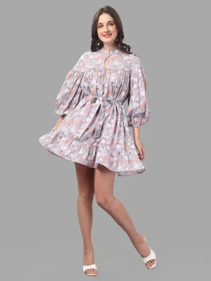 dresses for Women western wear floral Grey