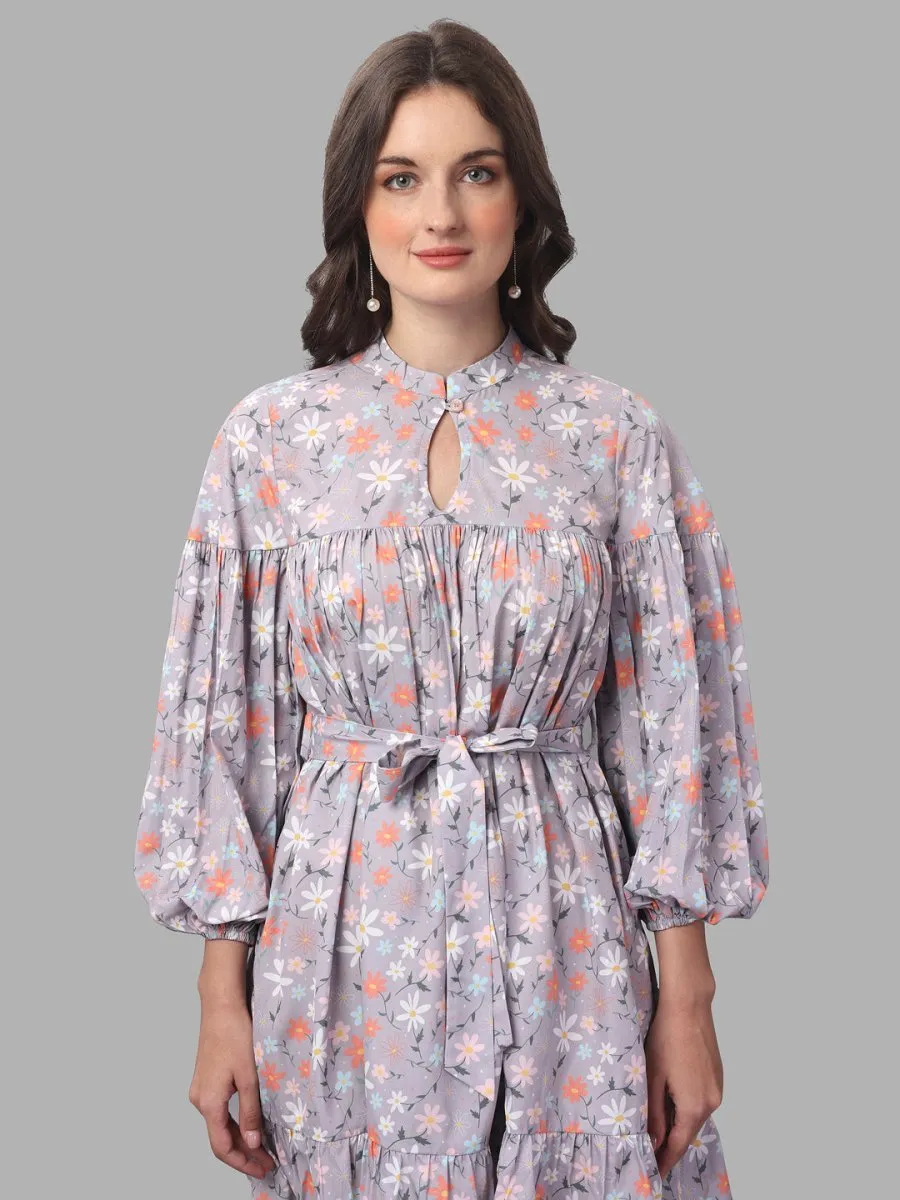 dresses for Women western wear floral Grey