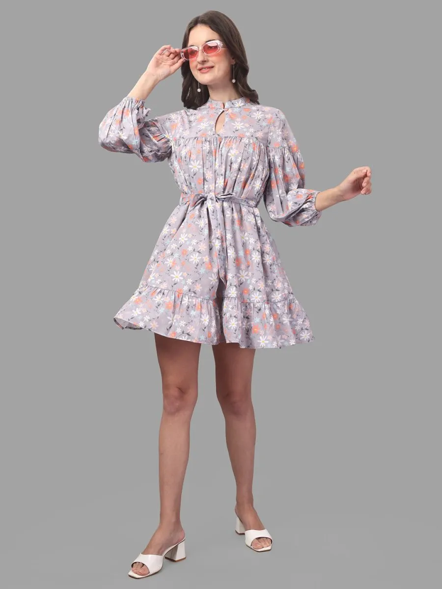 dresses for Women western wear floral Grey