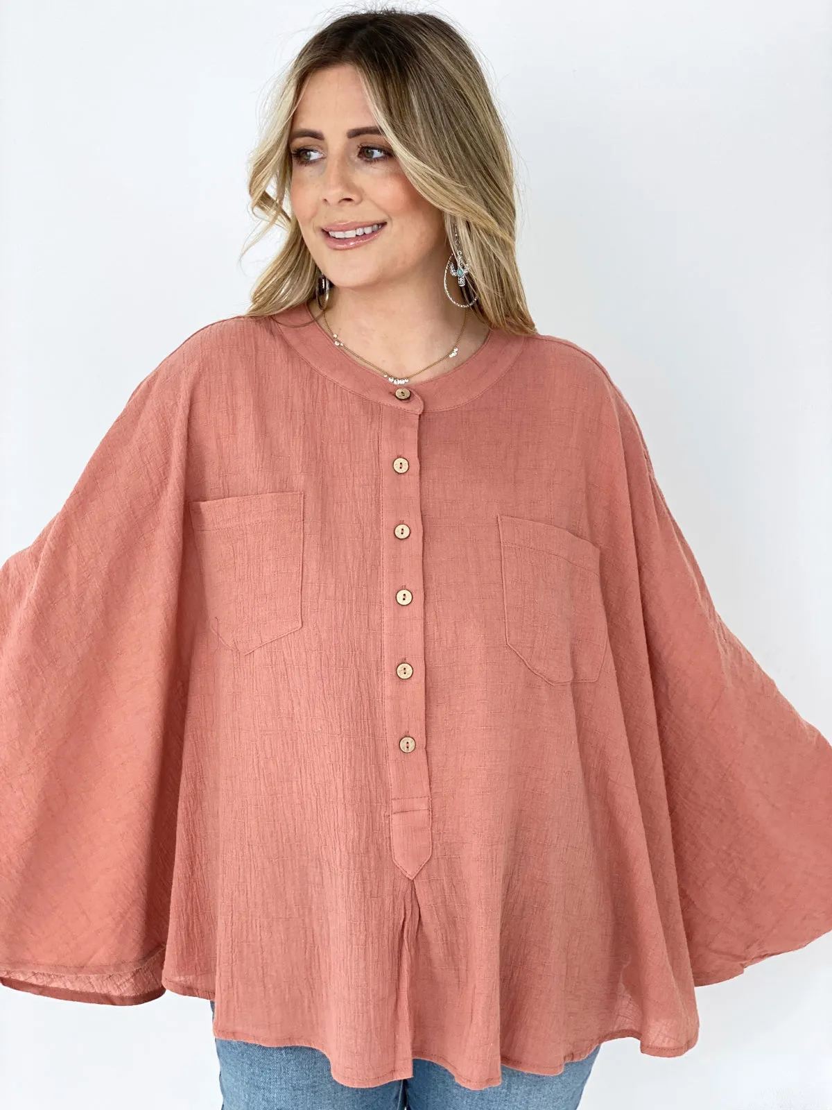 Easel Textured Cotton Linen Oversized Top