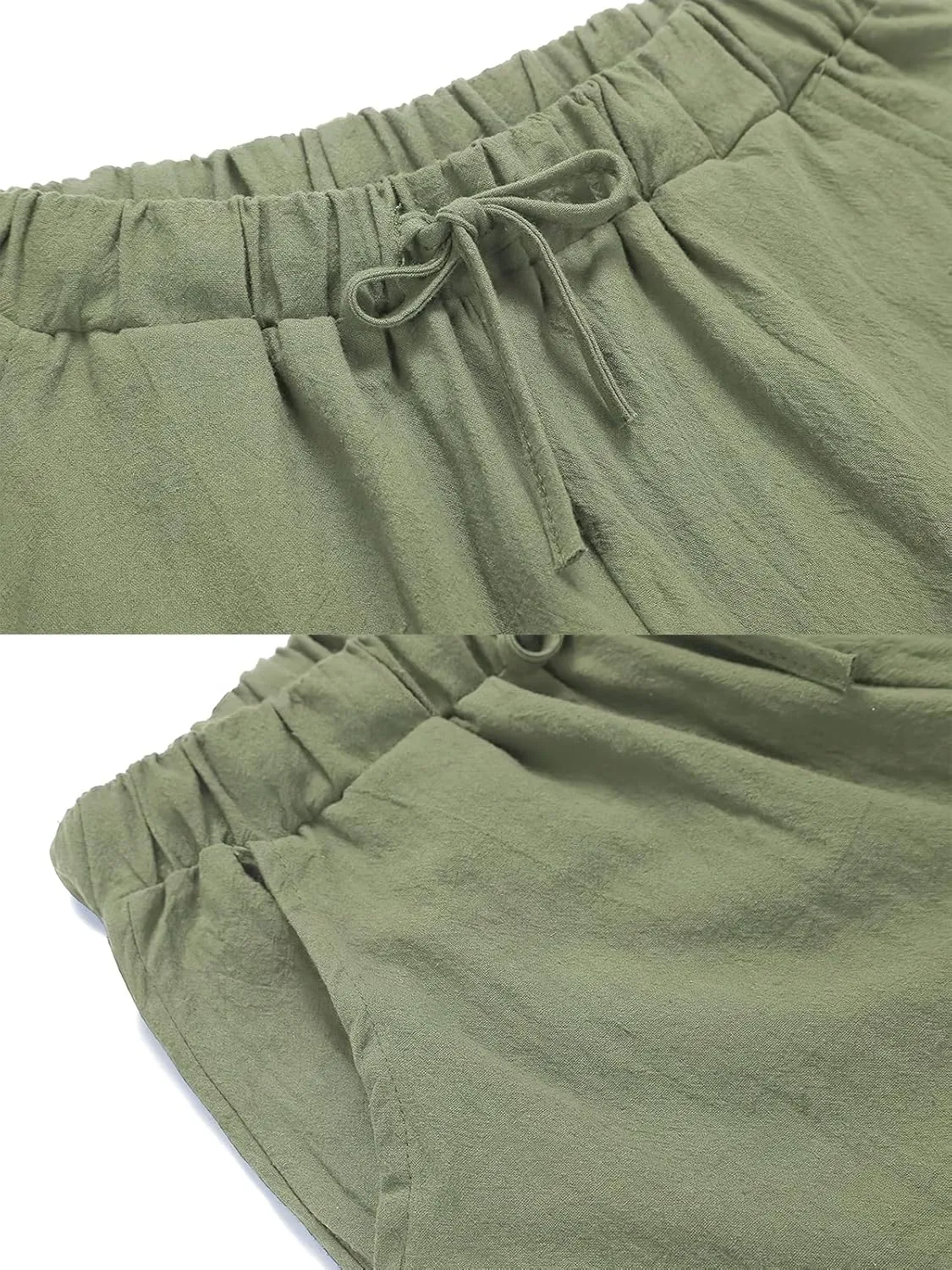 ebossy Women's Cotton Linen Pants Elastic High Waist Drawstring Wide Leg Lounge Palazzo Yoga Trousers
