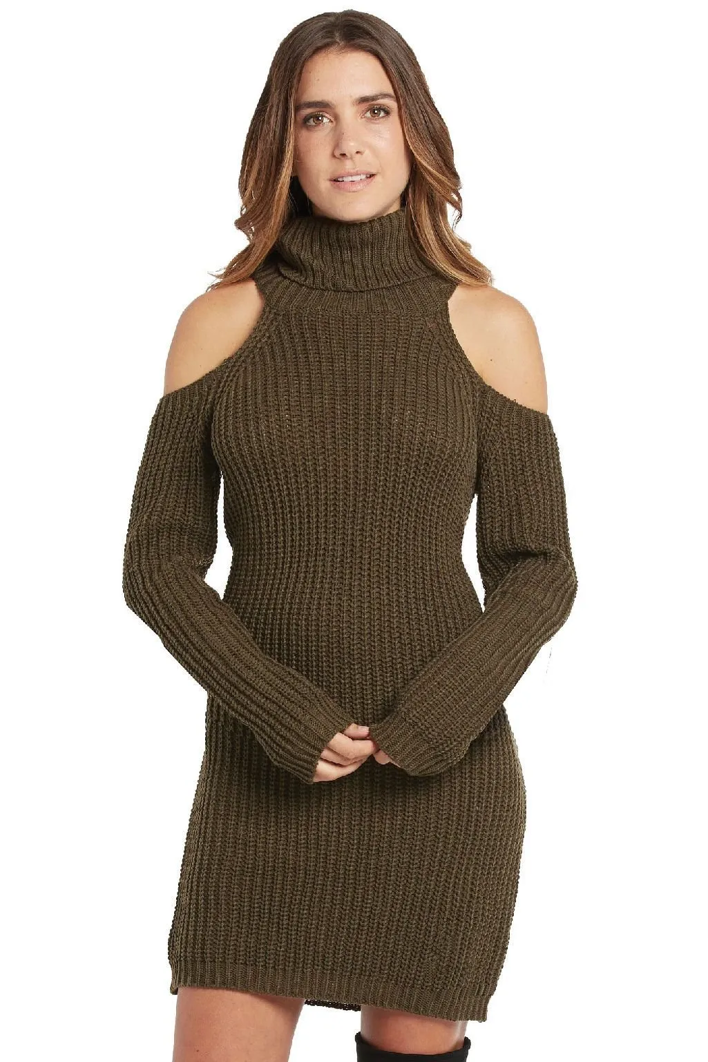 Elan Dress Women's Short Casual Mini Fall Sweater Knit Long Sleeved Turtle Neck