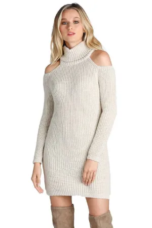 Elan Dress Women's Short Casual Mini Fall Sweater Knit Long Sleeved Turtle Neck
