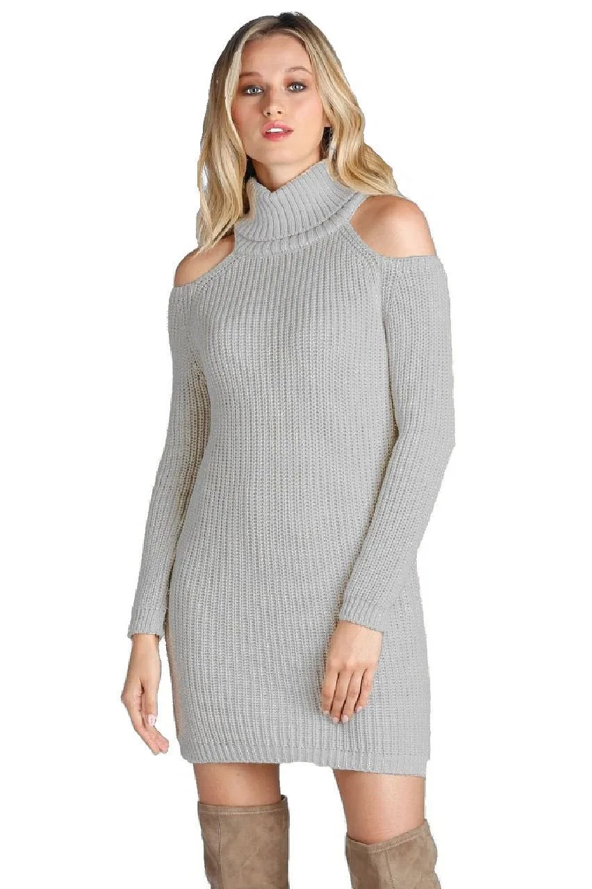 Elan Dress Women's Short Casual Mini Fall Sweater Knit Long Sleeved Turtle Neck