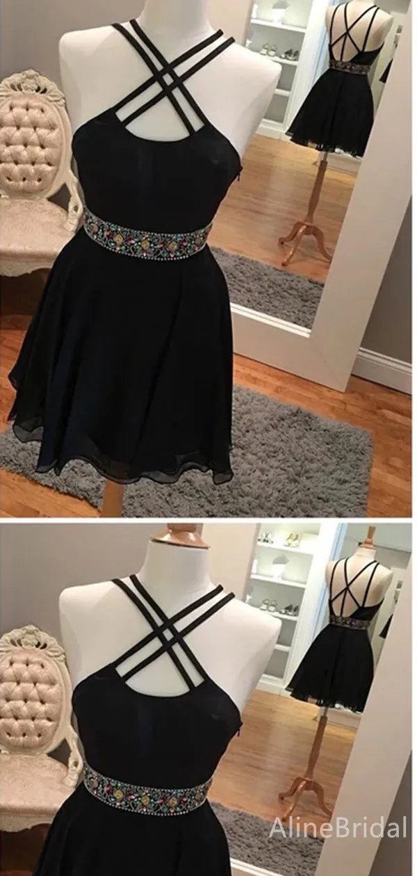 Elegant Black A-line Short Mini Homecoming Dress, HD3242