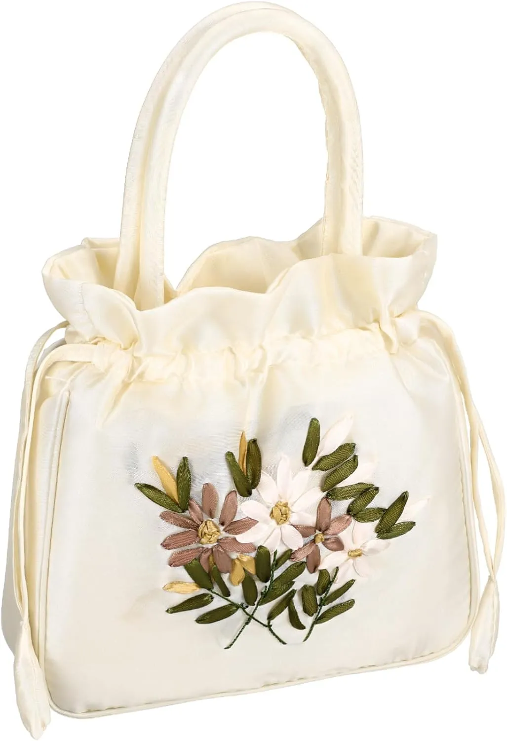 Elegant Drawstring Evening Bag for Women Small Bucket Handbag with Handle Clutch Purse for Tea Parties and Weddings