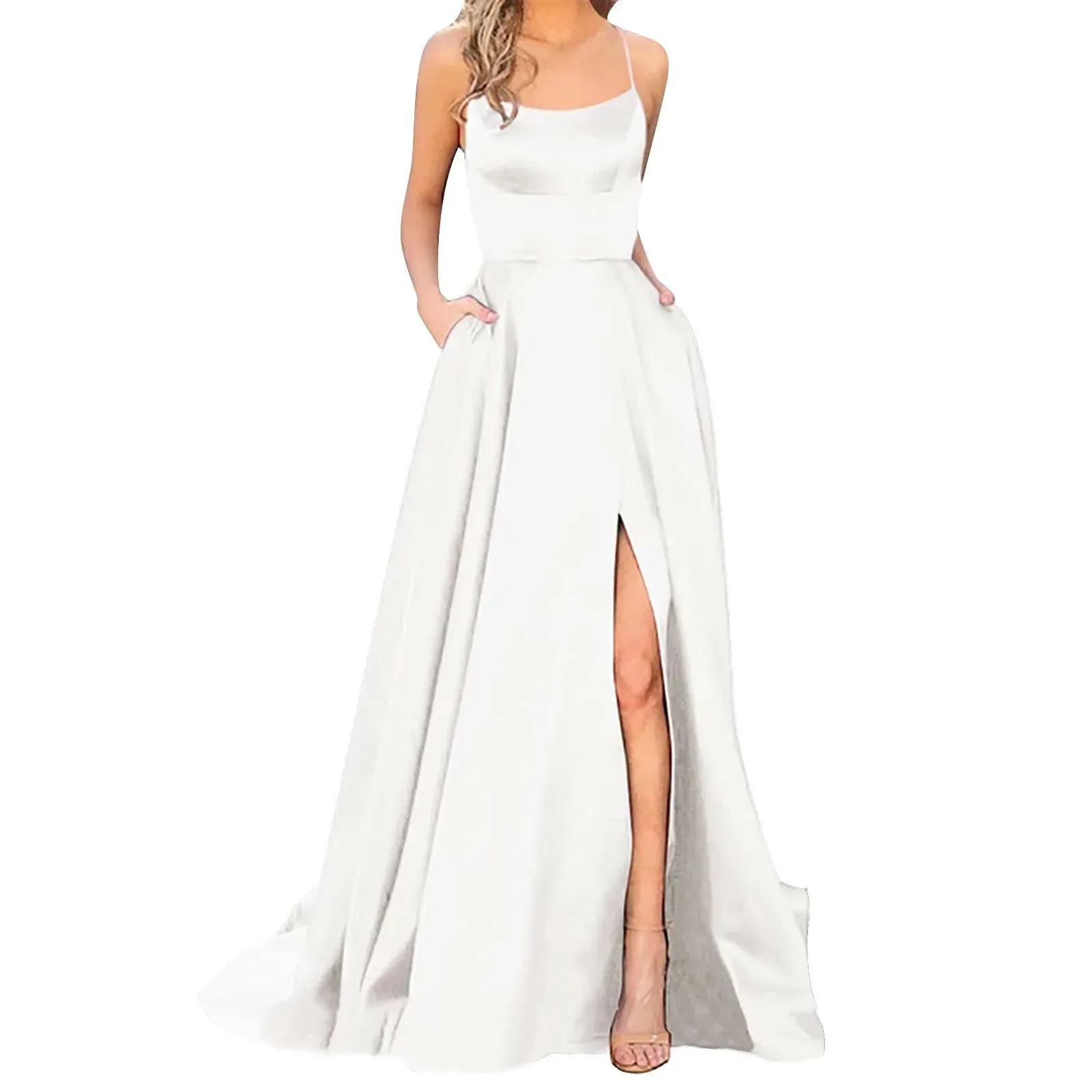 Elegant Halter Backless Satin Prom Dress