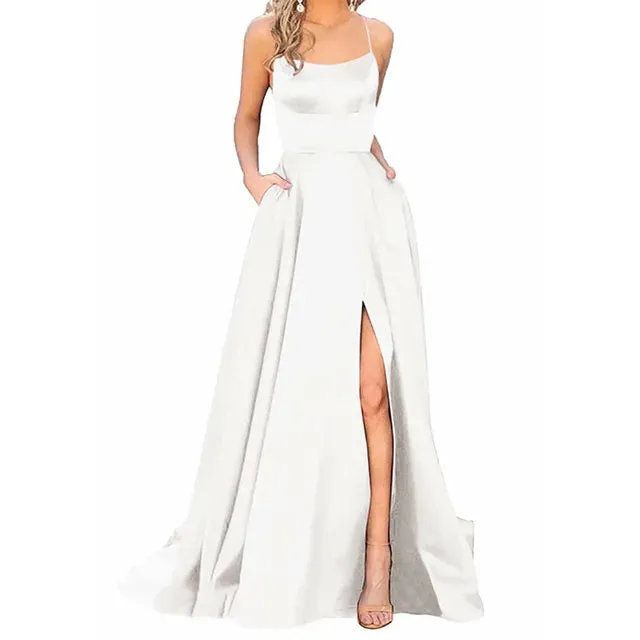 Elegant Halter Backless Satin Prom Dress